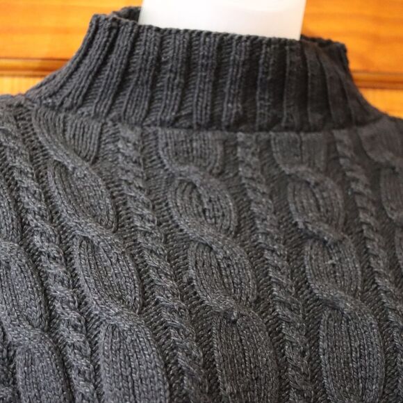 Vintage Chunky Heavy Cable Knit Black Mock Neck Sweater Pullover Large LG - Picture 5 of 11
